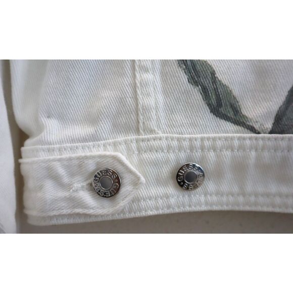 Guess Women's Sz S Kikoi Flower White Cara Floral Studded Denim Jacket - Picture 7 of 14